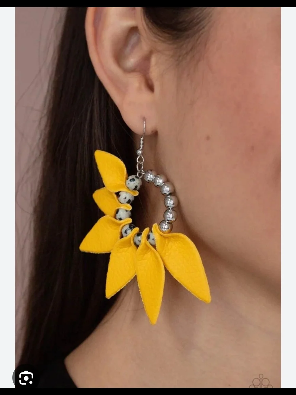 paparazzi Yellow Petal Hoop Earrings with Silver Beads